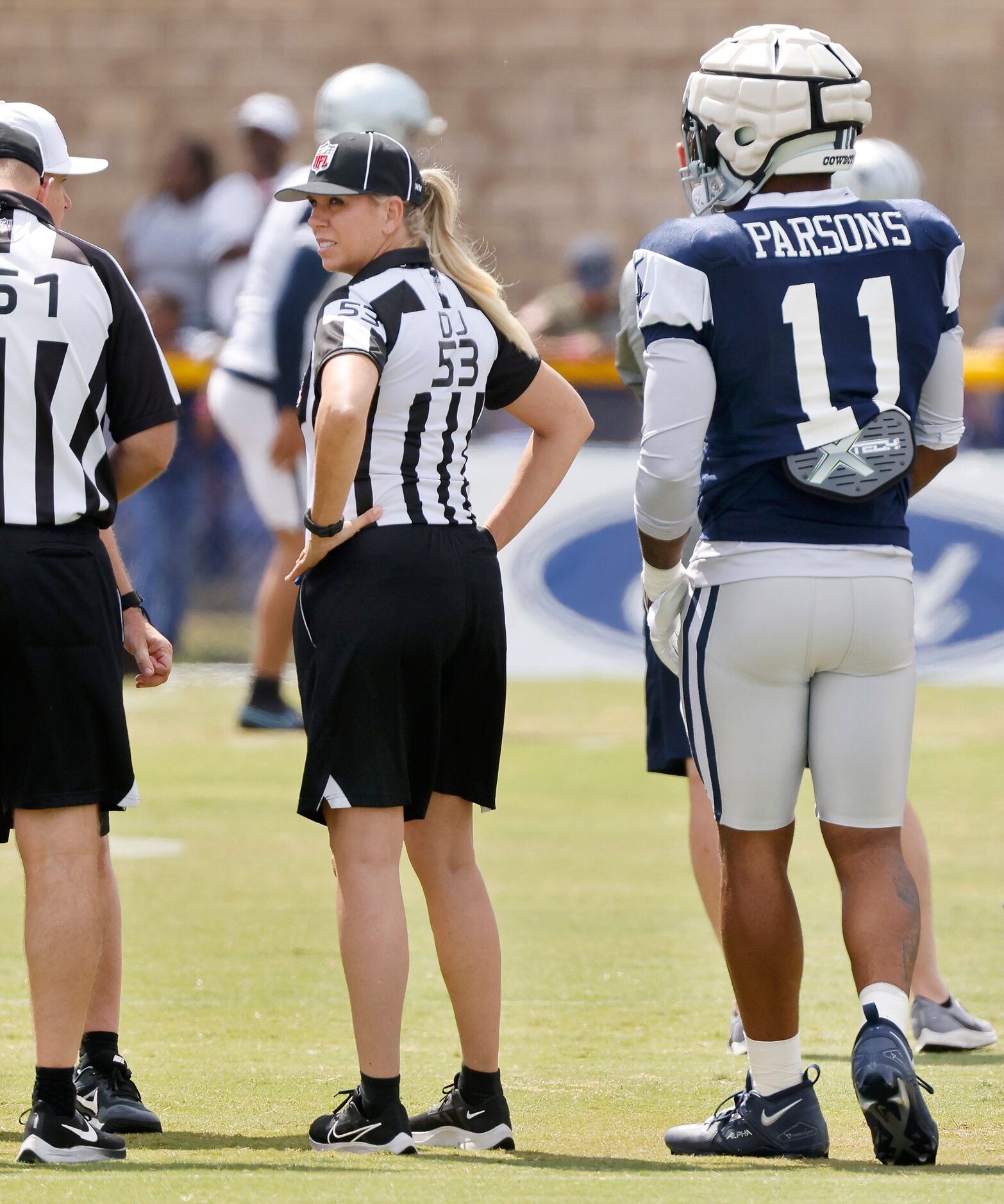 Down judge Sarah Thomas (53) was participating in the Dallas Cowboys training camp practice...