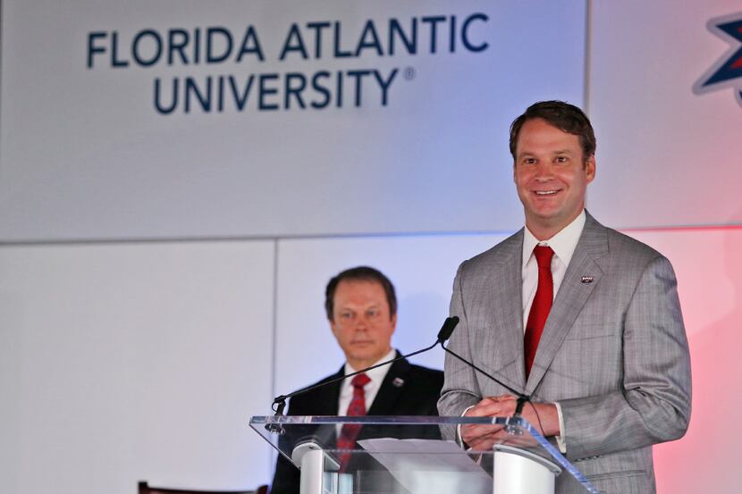 Lane Kiffin speaks after being introduced as the new Florida Atlantic NCAA college head...