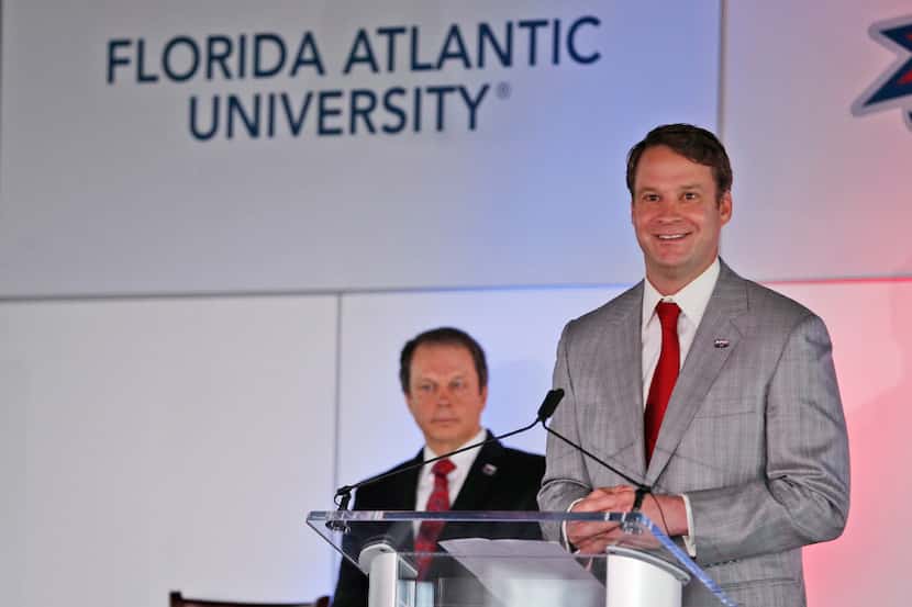 Lane Kiffin speaks after being introduced as the new Florida Atlantic NCAA college head...