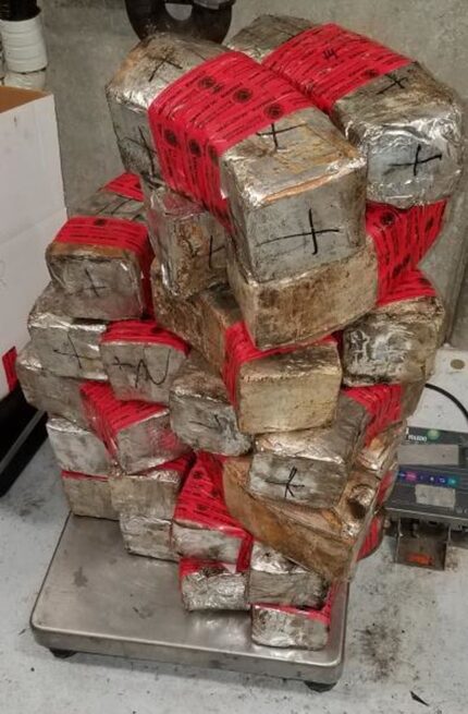 Packages containing 120 pounds of methamphetamine and 4 pounds of heroin were seized...