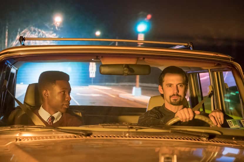 This is Us stars Niles Fitch as the teenage Randall and Milo Ventimiglia as his father, Jack.