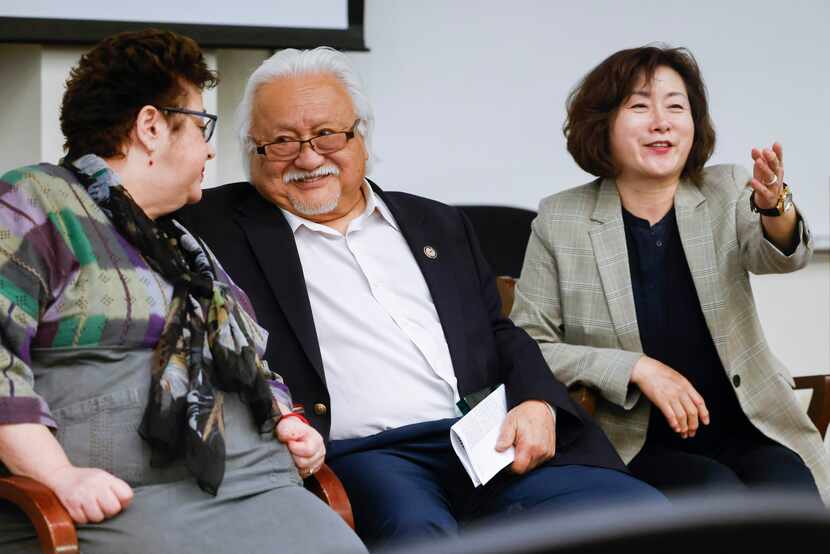 From left, guest speakers Mindy Kotler, former U.S. Rep. Mike Honda and Dr. Jung-Sil Lee...
