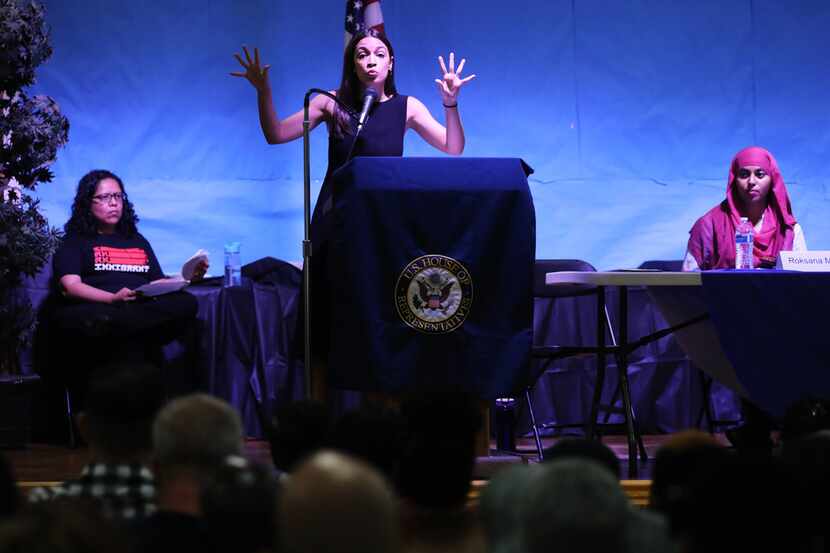 Rep. Alexandria Ocasio-Cortez holds a town hall In Queens on July 20.