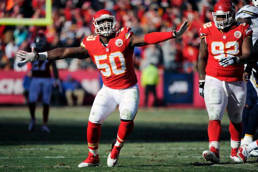 FILE - In this Dec. 28, 2014, file photo, Kansas City Chiefs outside linebacker Justin...