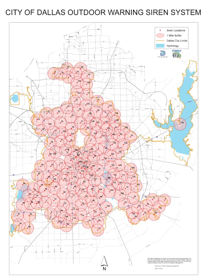 A map of Dallas' outdoor warning system