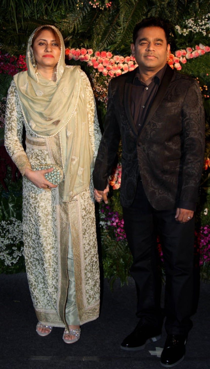 Indian film music composer and singer A.R. Rahman and his wife, Saira Banu.