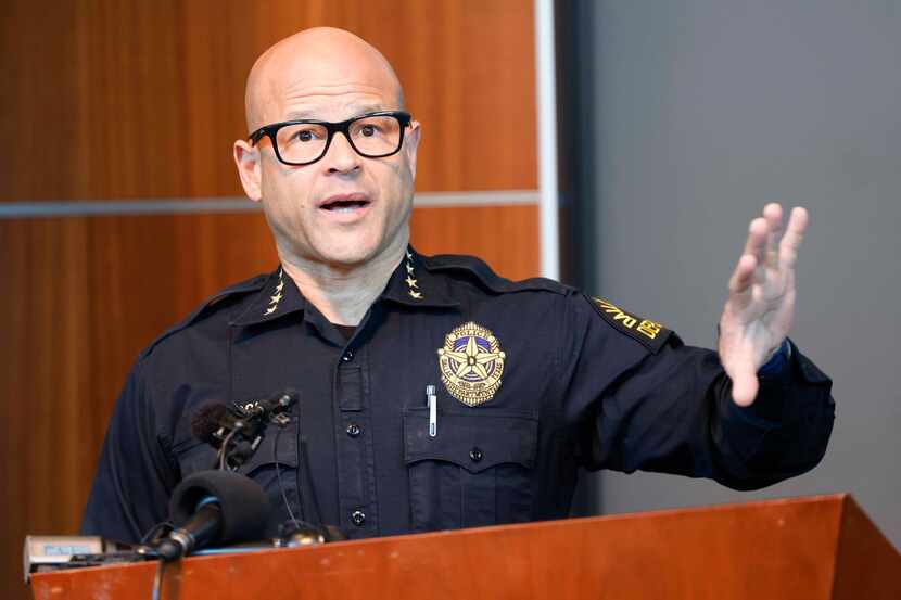 Dallas police Chief Eddie García speaks Monday at Dallas Police Headquarters about a...