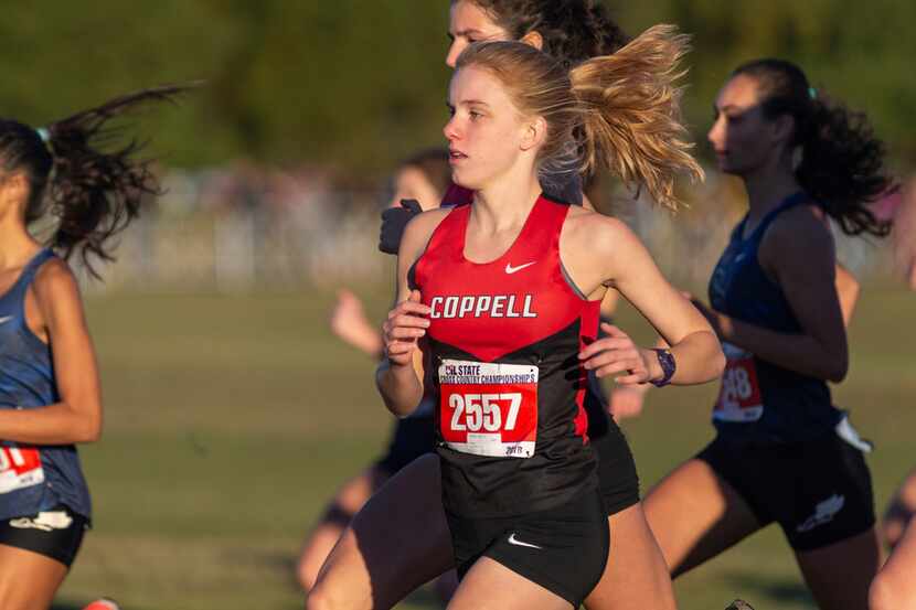 Coppell's Madeline Hulcy (2557) competes in the girls 6A UIL State Cross Country...