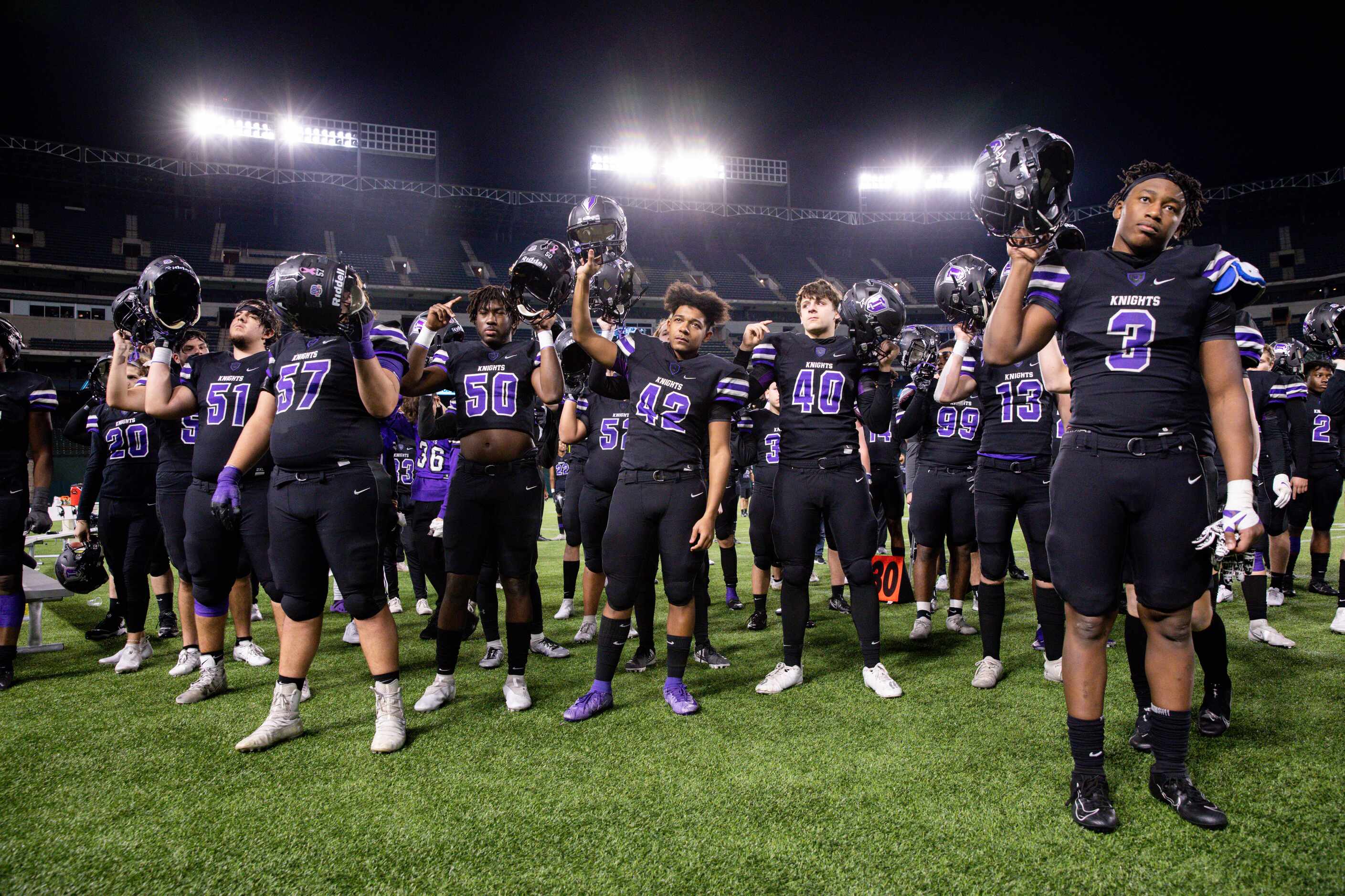 Frisco Independence players sing their school song after losing a Class 5A Division I...