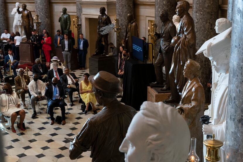 A statue of Mary McLeod Bethune, far right, is seen among the other statues in Statuary...