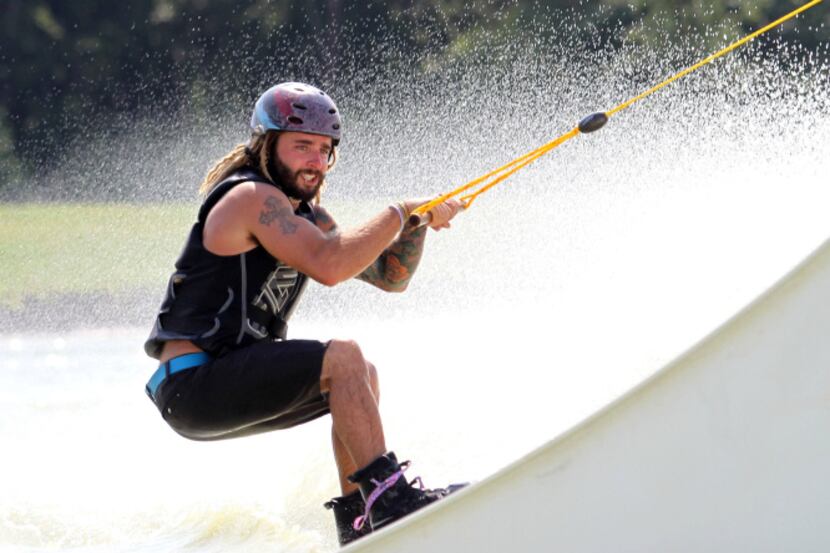 John Deere went over a jump on opening day at Hydrous Wake Park.