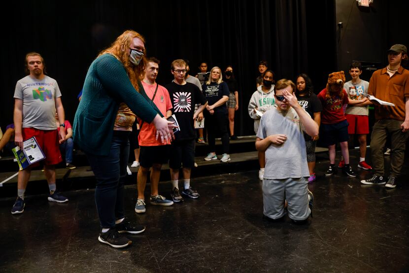 A scene is blocked during rehearsal for Starcatchers Therapeutic Arts program’s Shrek The...