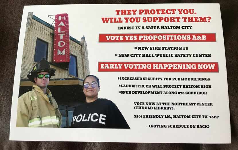 Campaign mailing created by Haltom City firefighters' political action committee.