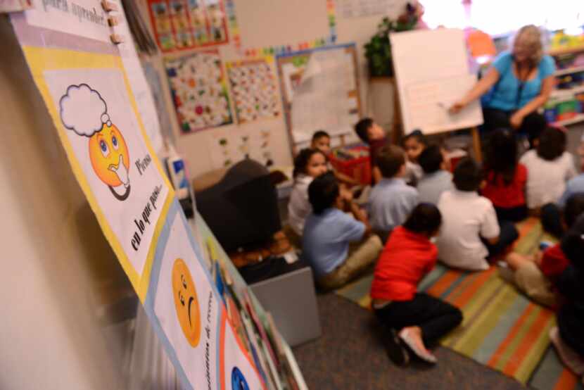 First grade students at Irving ISD's Brandenburg Elementary participate in the district's...