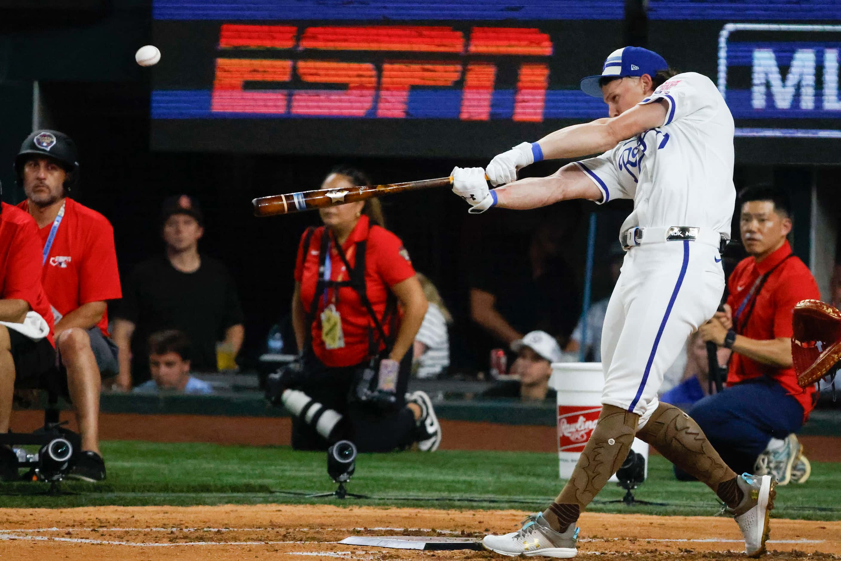 American League's Bobby Witt Jr., of the Kansas City Royals, hits during the semi final of...