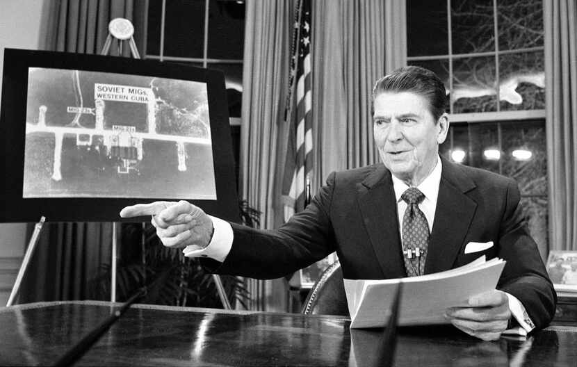 President Ronald Reagan addresses the nation on television March 23, 1983, from Washington,...