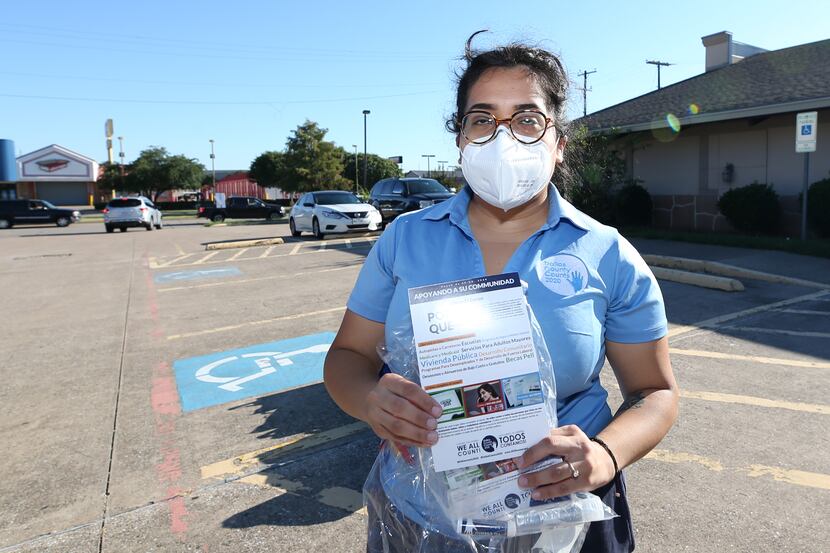 Vanessa Rodriguez of Dallas County Counts 2020 displayed one of the census kits she...