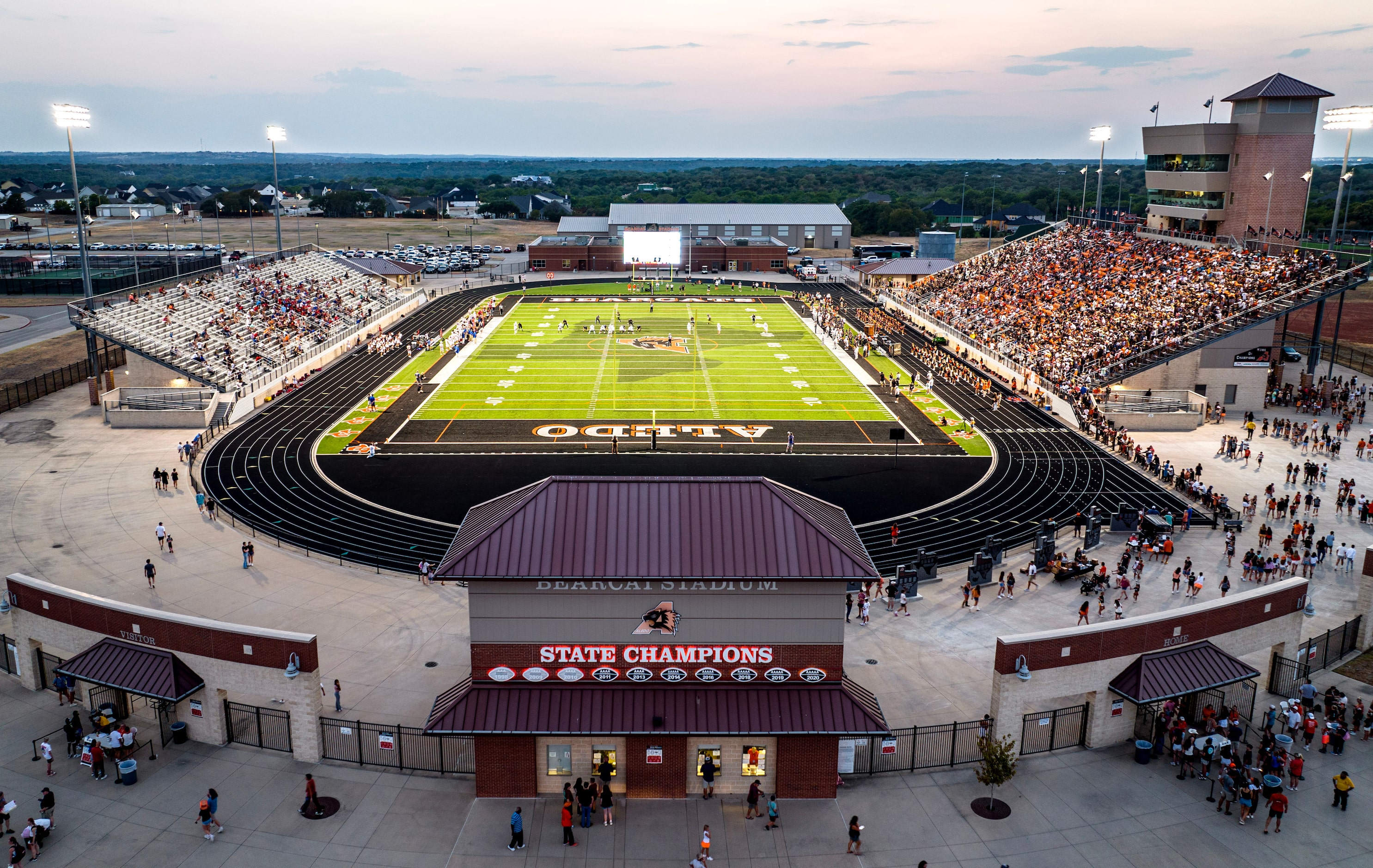 Parish Episcopal plays against Aledo in this overall view of Bearcat Stadium during the...