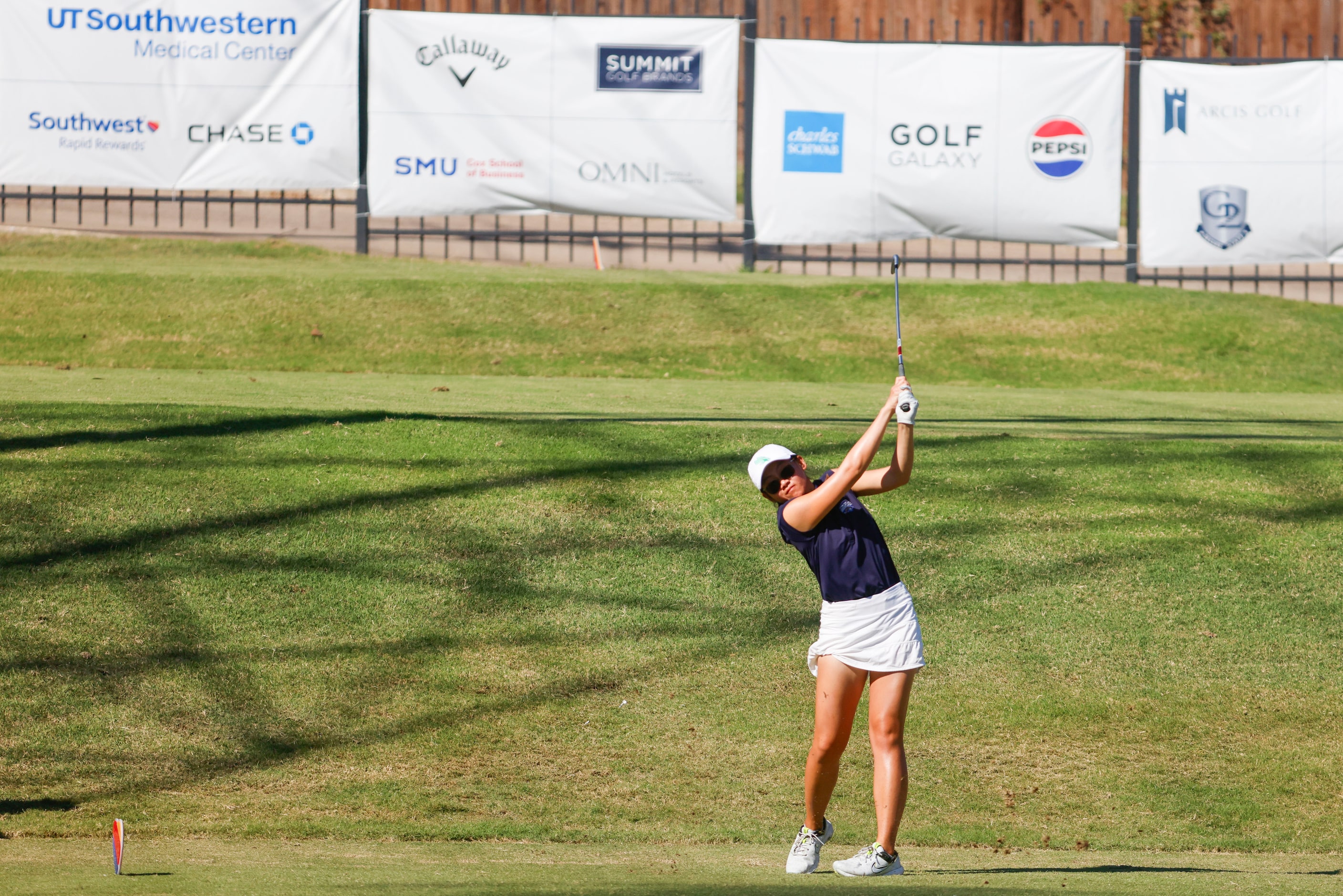 Malisone Chanthapanya of University of North Texas tees off on the eighth hole during the...