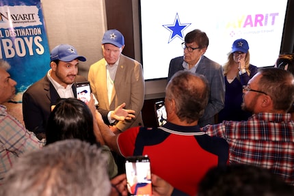 Juan Enrique del Real Tostado, left, and Tom Walker speak to reporters during a media mixer...