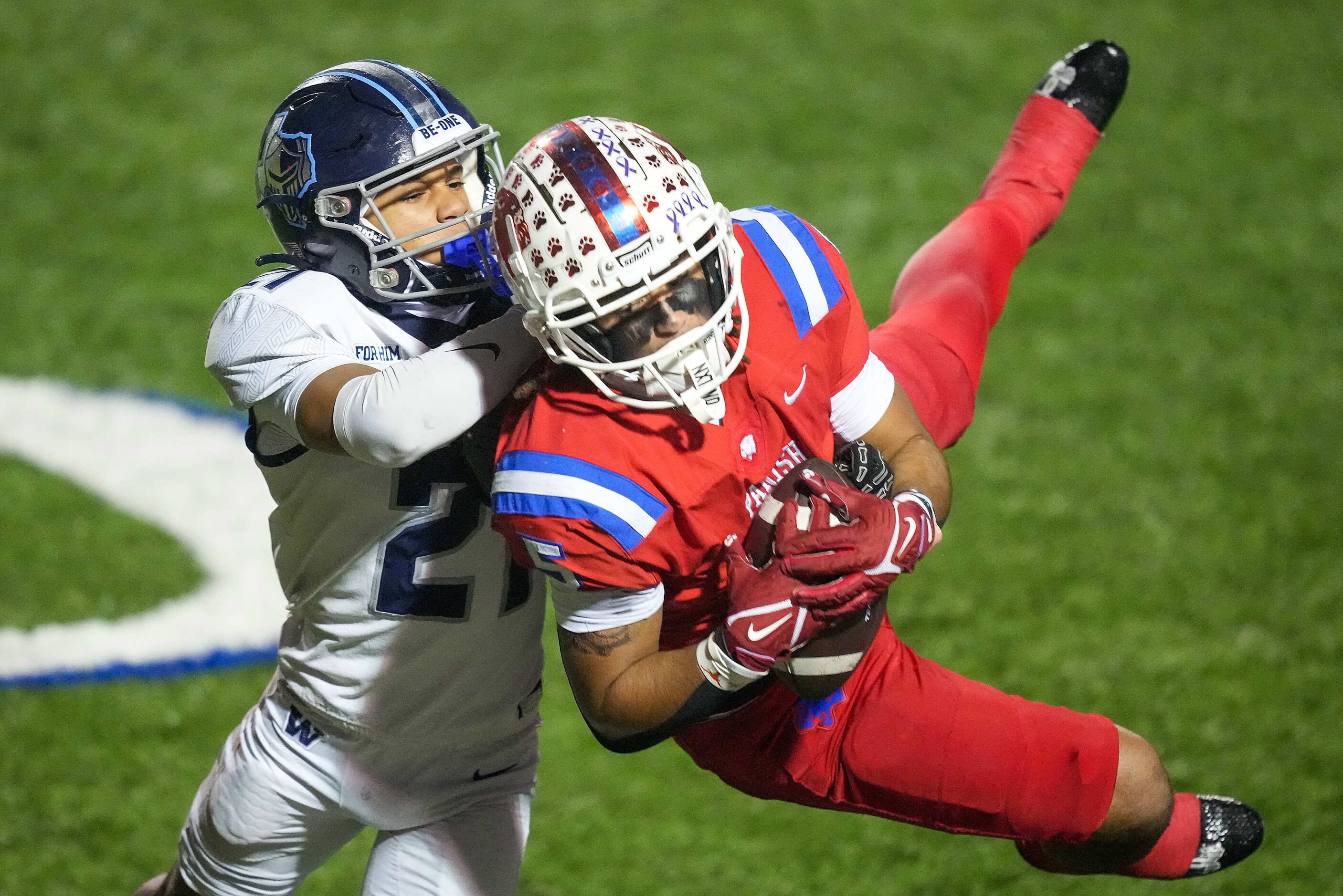 Parish Episcopal Marcus Hanish (5) makes a leaping catch as Argyle Liberty Christian...