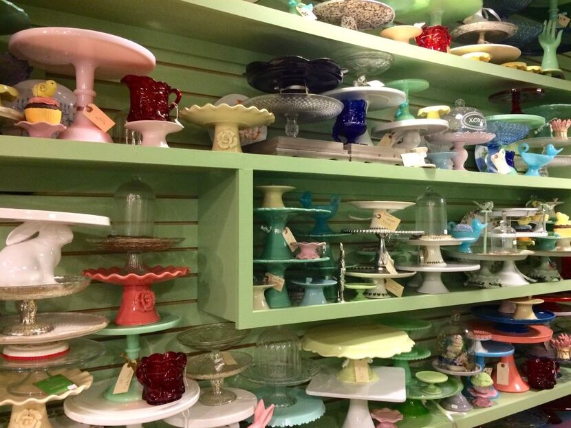 New and vintage cake stands for sale at Pryde's Kitchen & Necessities in Westport. 