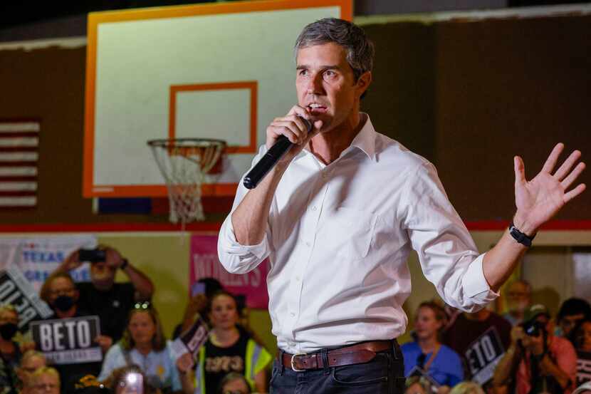 Texas candidate for governor Beto O'Rourke spoke during a town hall at the Kauffman...