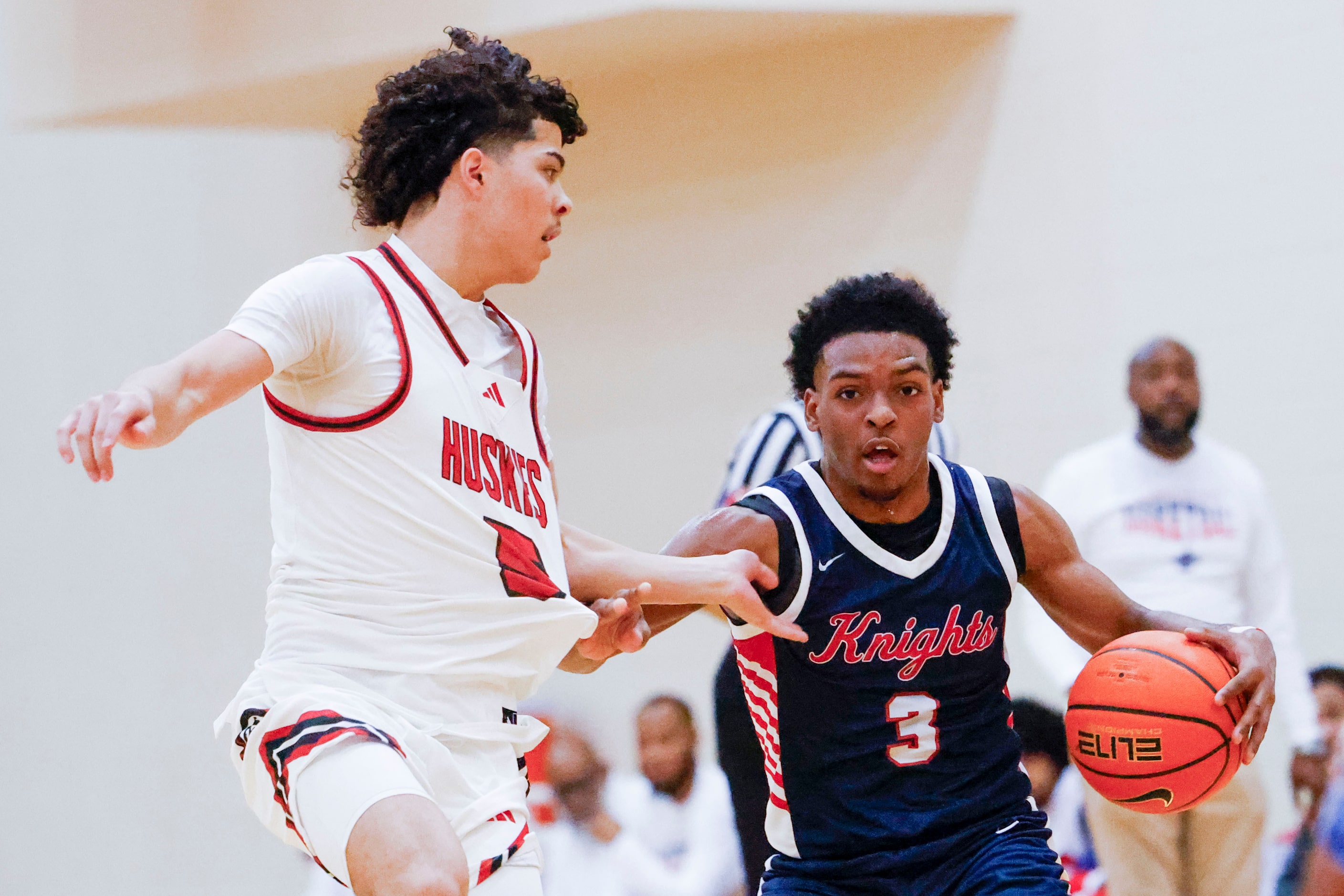 Kimball High’s David Coe (3) dribbles past Centennial High’s Karter Butler during the first...