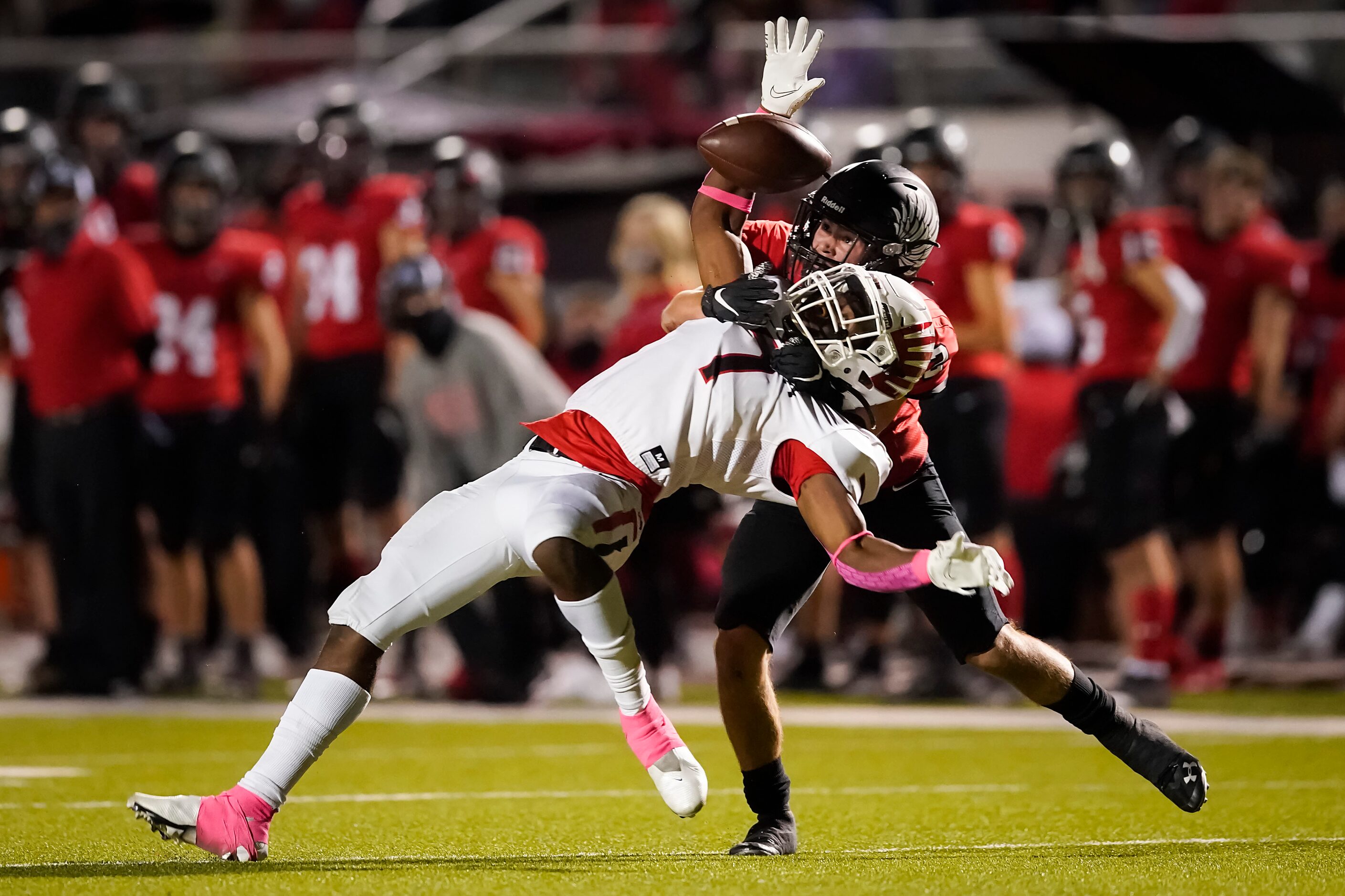 Argyle defensive back Zach Stewart (2) breaks up a pass intended for Melissa wide receiver...