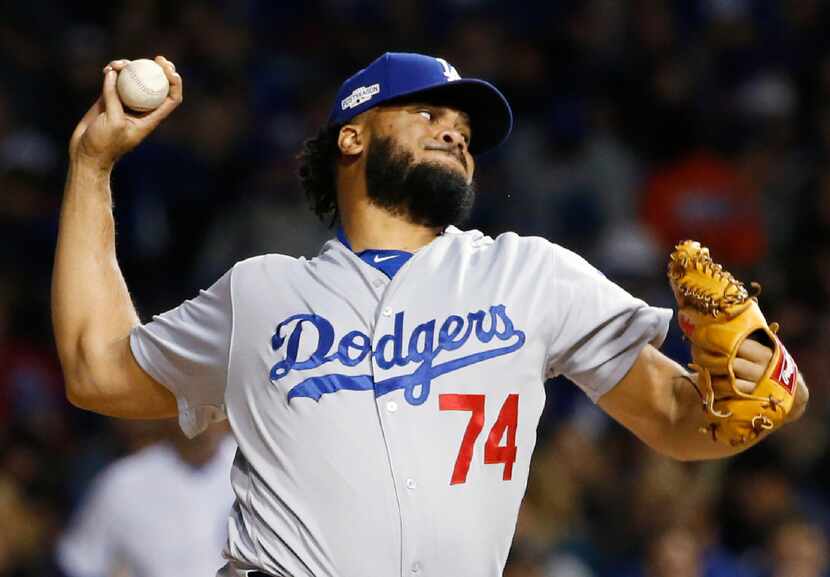 FILE - In this Oct. 22, 2016, file photo, Los Angeles Dodgers relief pitcher Kenley Jansen...
