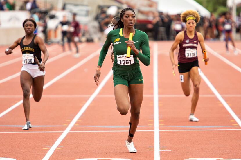 Desoto's Rosaline Effiong (1561) pulls her team to finish first during the Division II high...