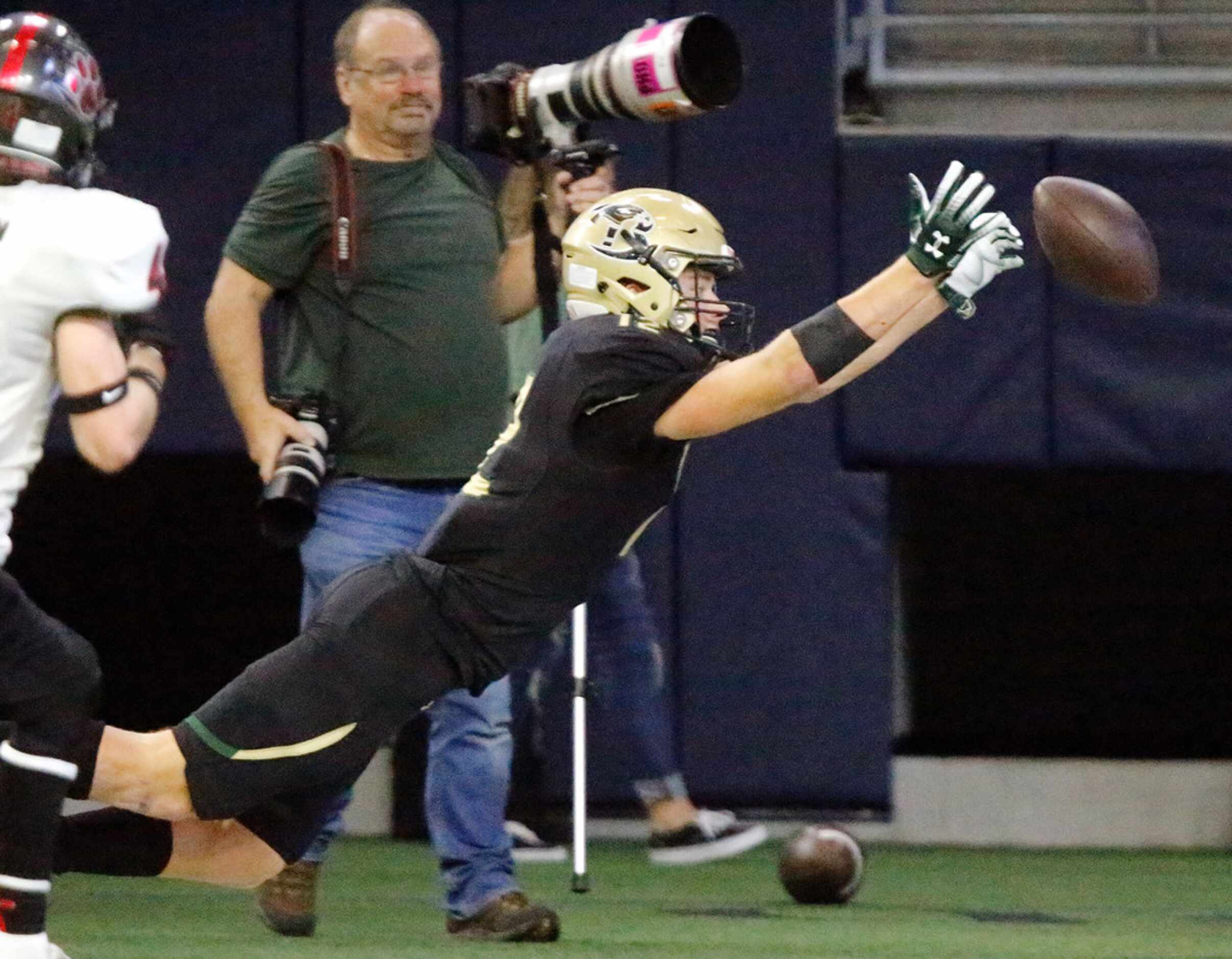 Birdville High School wide receiver Gage Haskins (12) missed this pass, leaving 14 seconds...