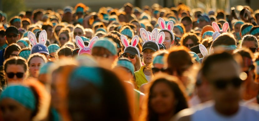 A group of yoga enthusiasts wore Easter bunny ears to Wanderlust's 5K.