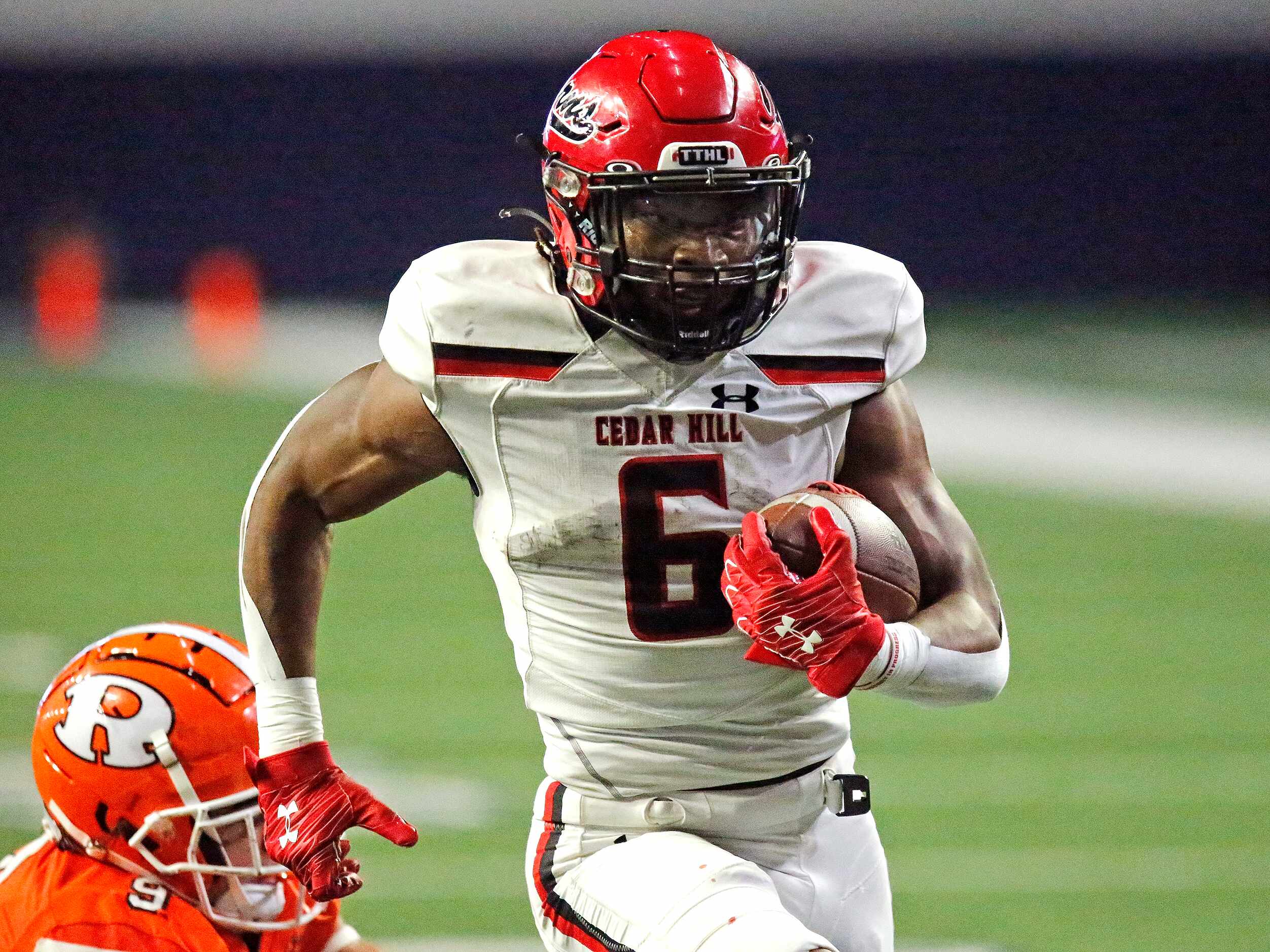 during the first half as Rockwall High School played Cedar Hill High School in a football...