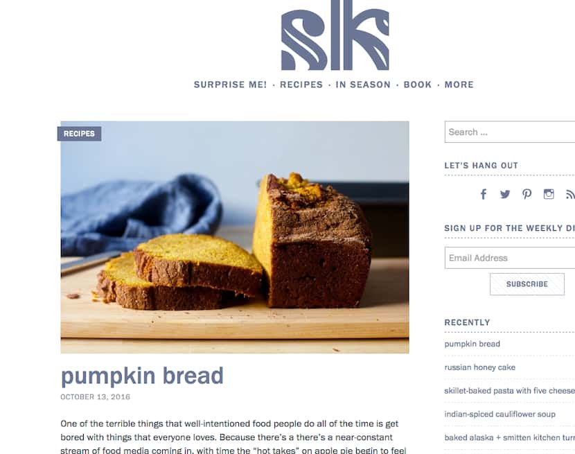 A screen shot of Smitten Kitchen's home page