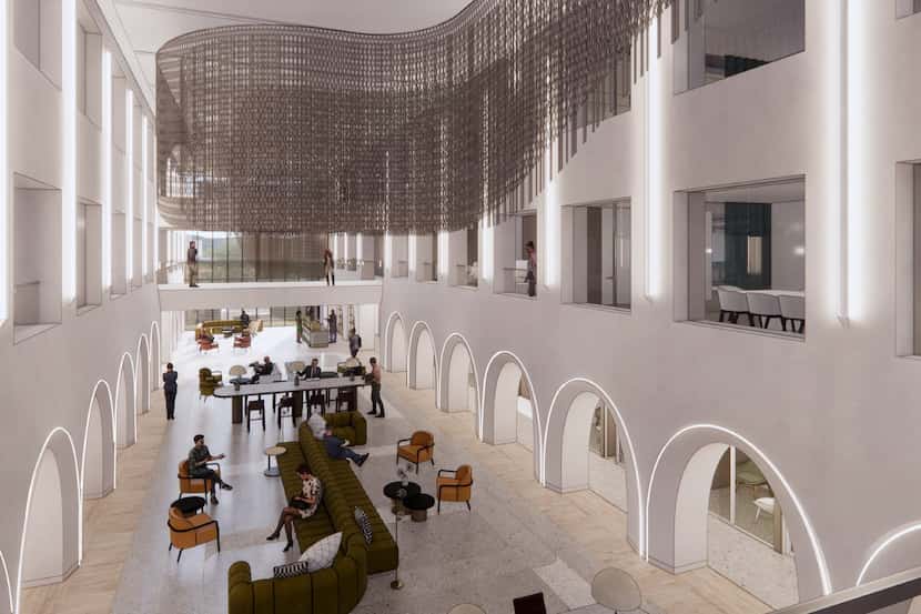 An illustration of an interior common area of the future Neiman Marcus corporate office in...