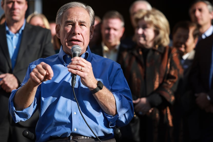 Governor Greg Abbott speaks, Tuesday, Nov. 1, 2022, at Café Republic in Fort Worth. Over 100...