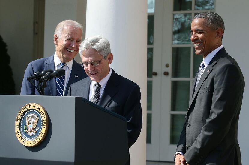 
Judge Merrick B. Garland speaks after President Barack Obama, flanked by Vice President...