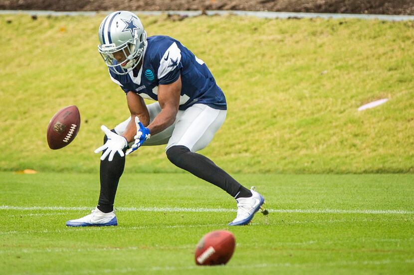 Dallas Cowboys free safety Byron Jones participates in a drill during the team's practice at...
