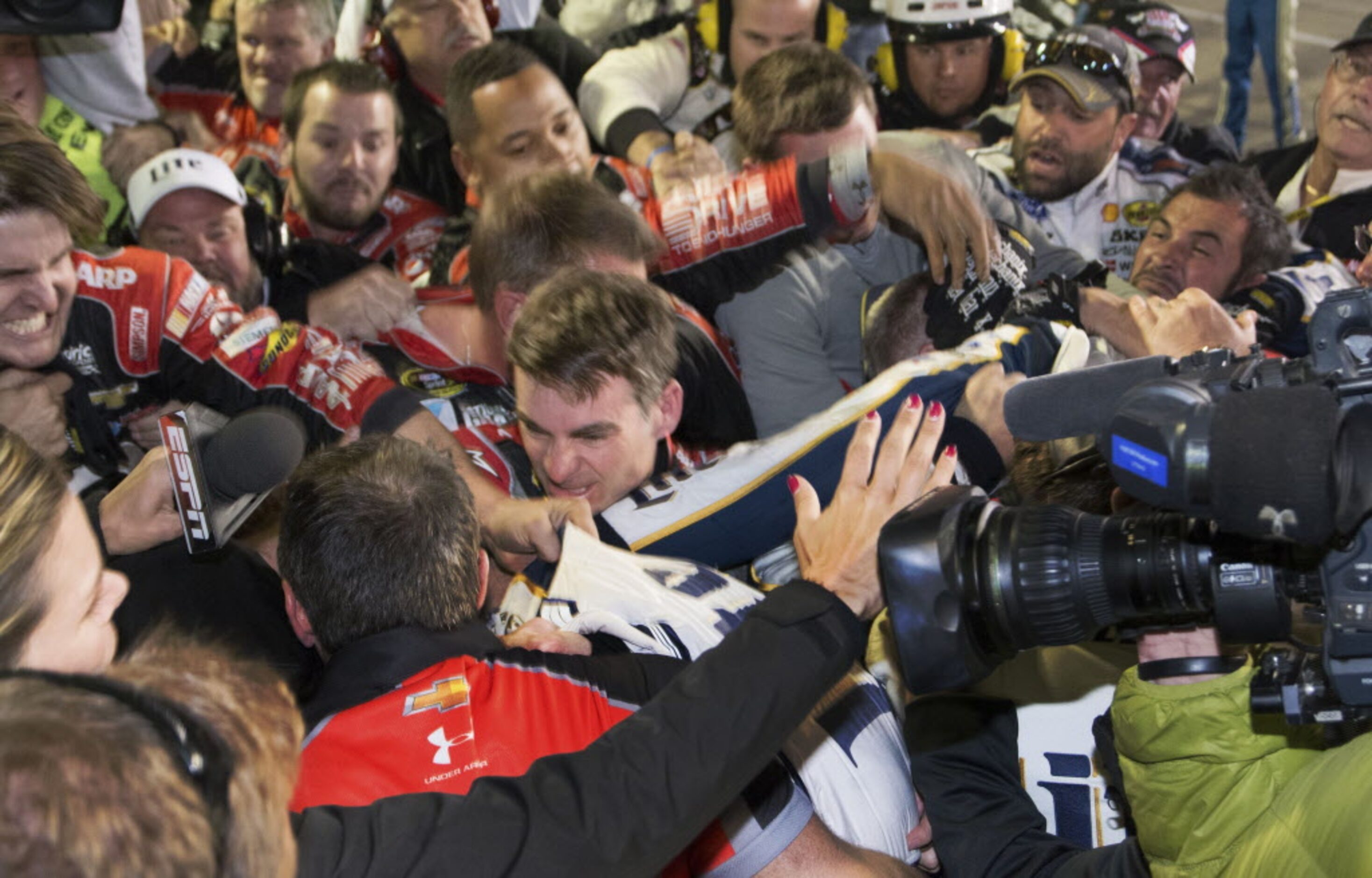 Jeff Gordon is in the middle of a fight after the NASCAR Sprint Cup Series auto race at...