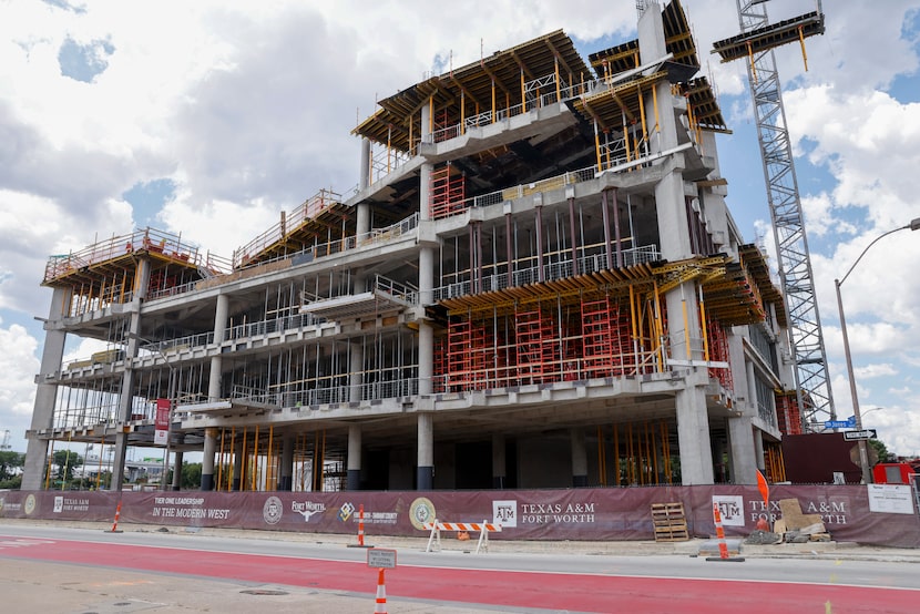 Construction continues on the Texas A&M University System’s new Law and Education Building,...