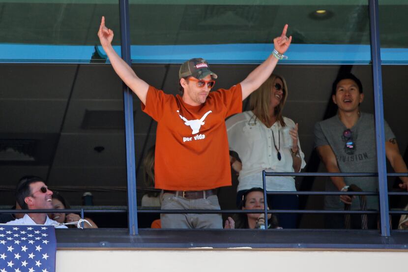 Matthew McConaughey urged on the University of Texas Longhorns during a 2014 football game...
