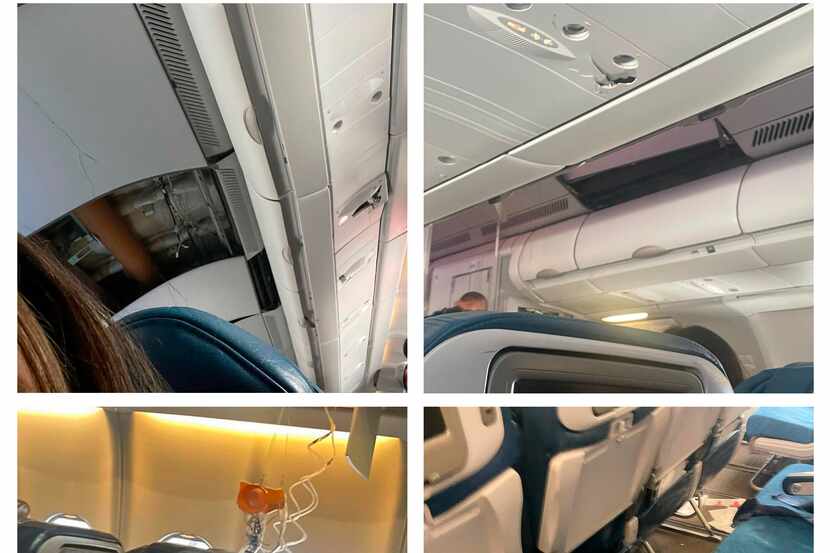 This combination of photos taken by passenger Jazmin Bitanga shows the interior of a...