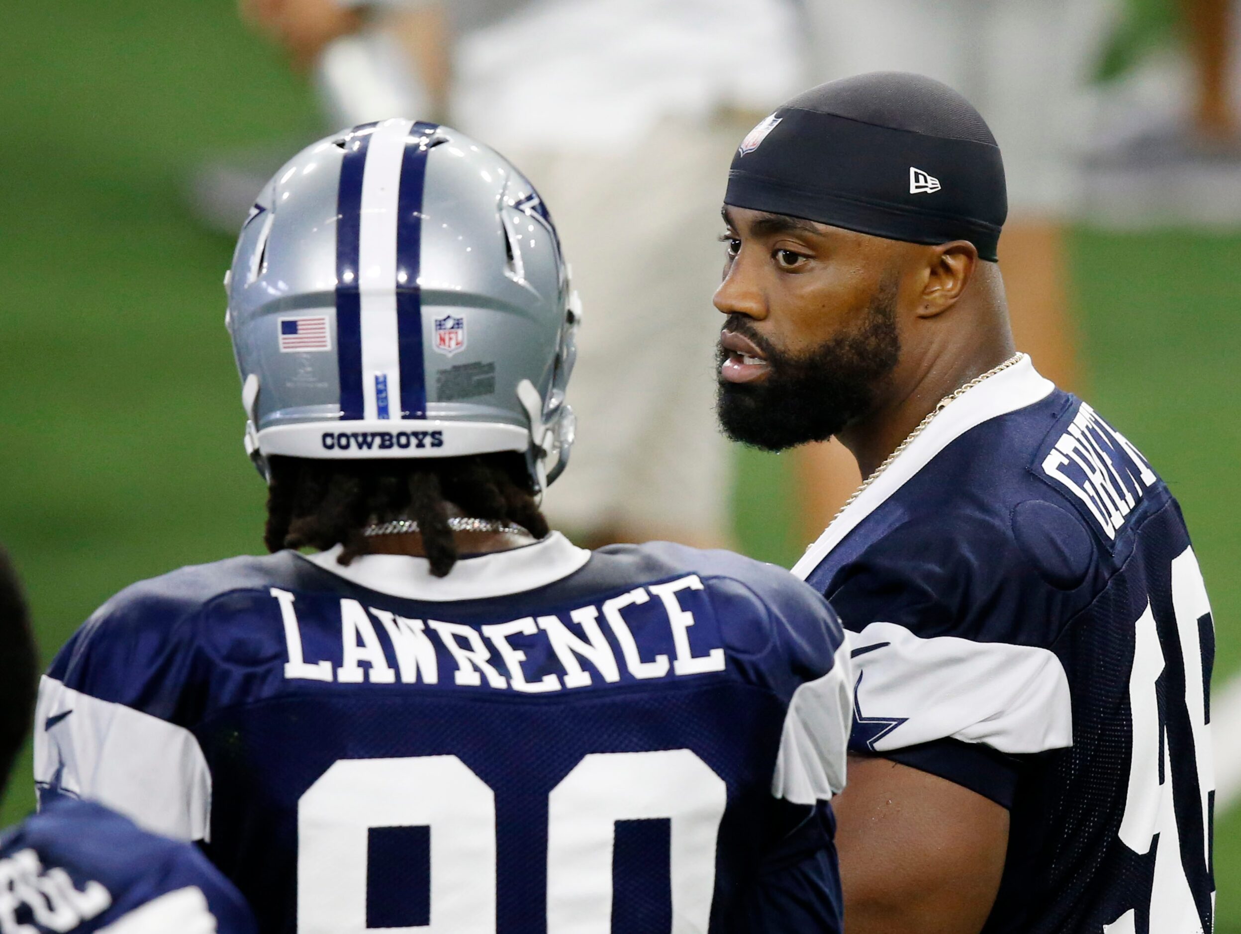 Dallas Cowboys defensive end Everson Griffen (96) talks with Dallas Cowboys defensive end...