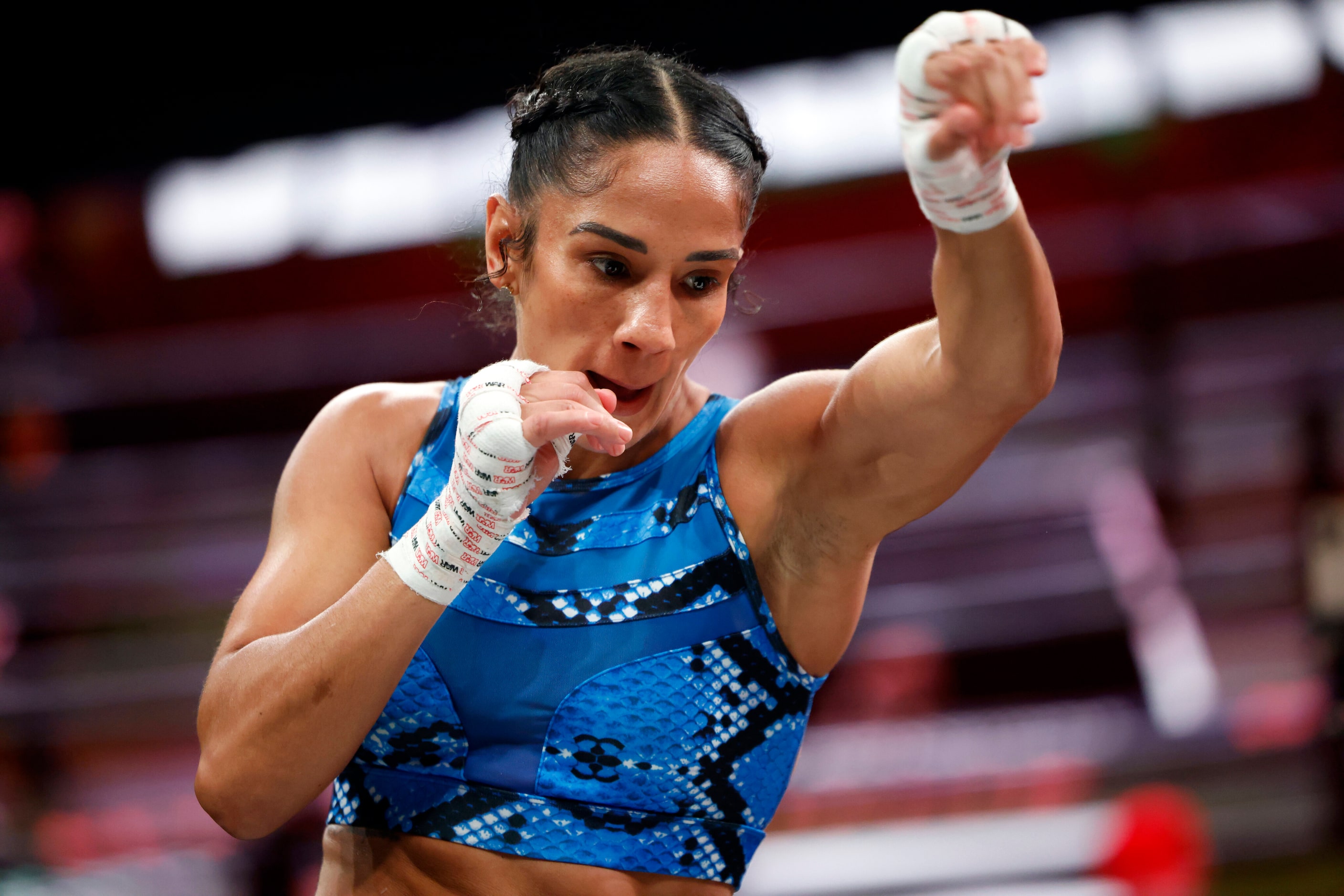 Amanda Serrano shadow boxes during an open workout ahead of her boxing match against Katie...