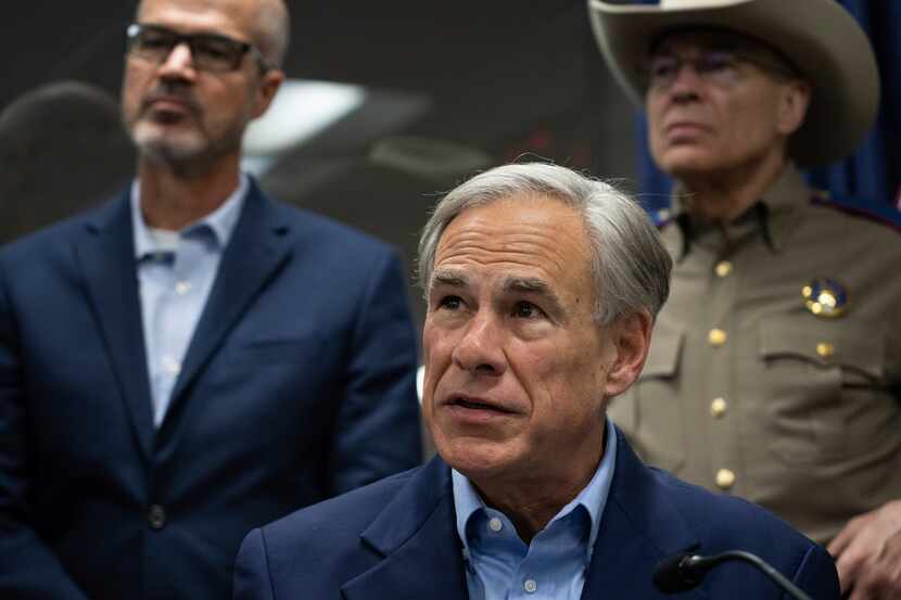 Texas Gov. Greg Abbott speaks at a news conference at the State Emergency Operations Center...