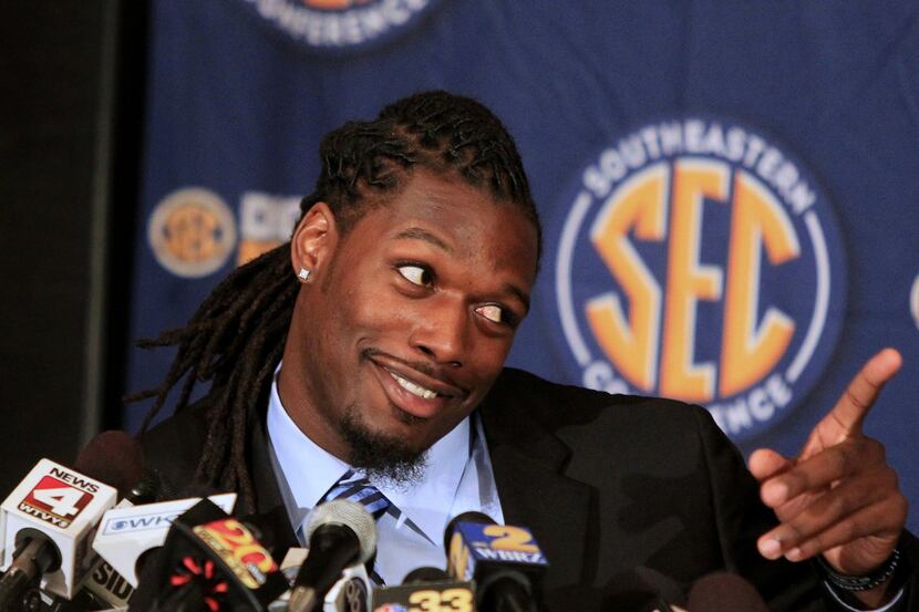 South Carolina's Jadeveon Clowney is interviewed during SEC football media days in Hoover,...