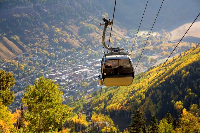 A gondola at Telluride Mountain in Colorado during fall colors