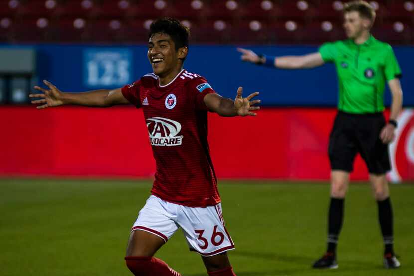 Imanol Almaguer celebrates his first professional goal.