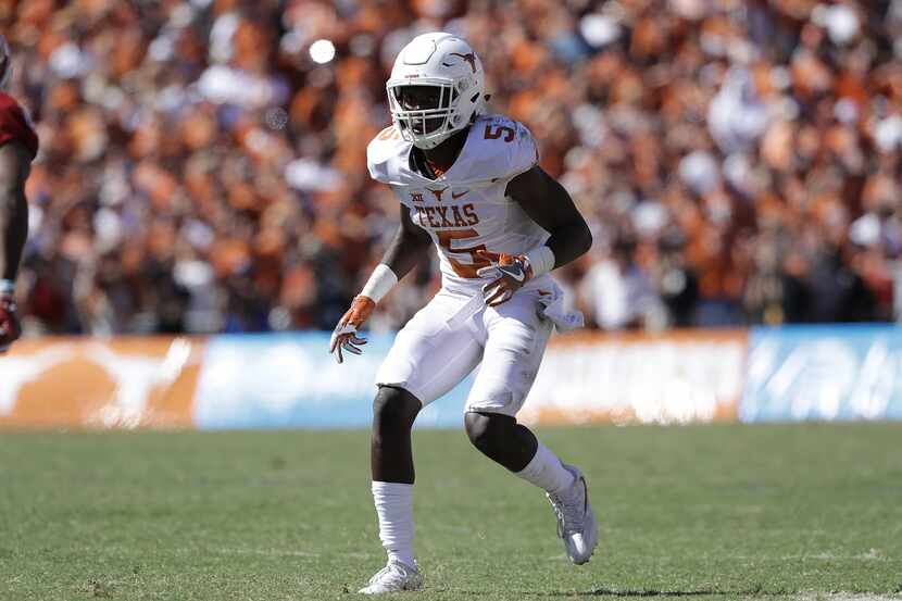 DALLAS, TX - OCTOBER 08:  Holton Hill #5 of the Texas Longhorns at Cotton Bowl on October 8,...